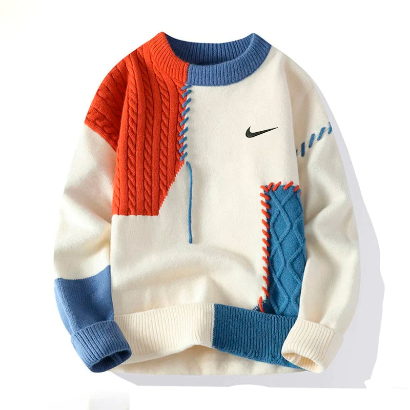 Herren Freizeitmodischer Strickpullover mit Kontrastfarben
