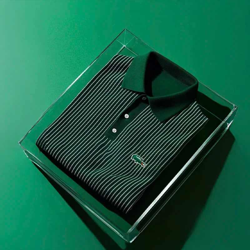 Herren-Poloshirt mit gestreiften Knöpfen und kurzen Ärmeln