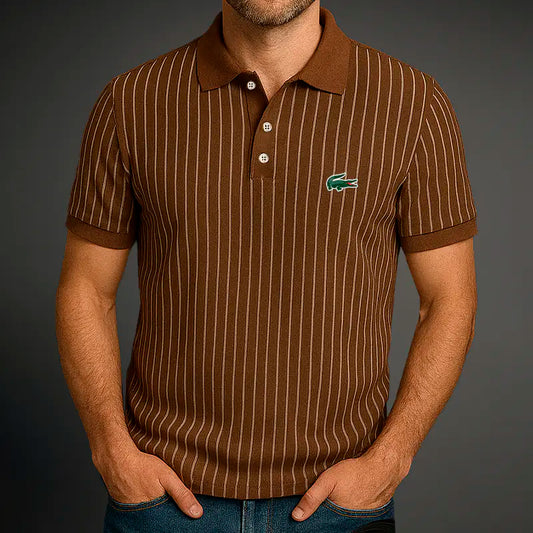 Herren-Poloshirt mit gestreiften Knöpfen und kurzen Ärmeln
