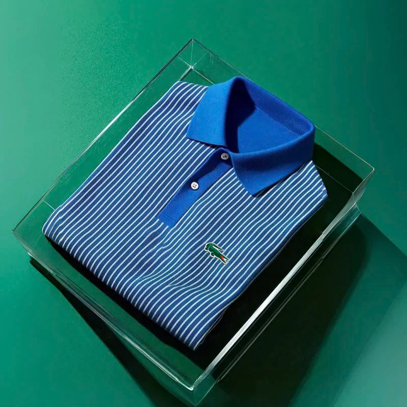 Herren-Poloshirt mit gestreiften Knöpfen und kurzen Ärmeln